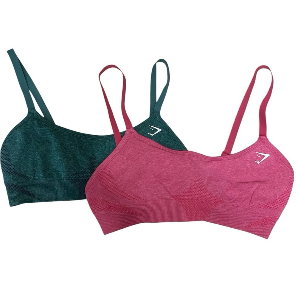 Gymshark Vital Pink & Green Workout Active Bundle Lot of 2 Sports Bra Tank Top S